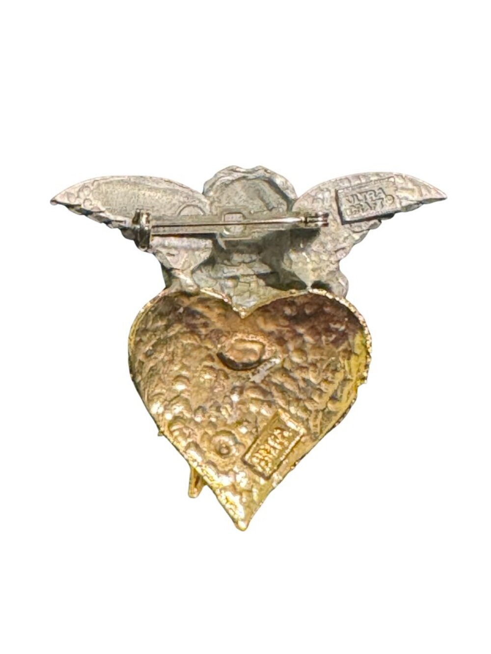 Vintage Signed Ultra Crafts Cherub Heart Brooch Cupid Angel Gold & Silver-Tone - Picture 3 of 4